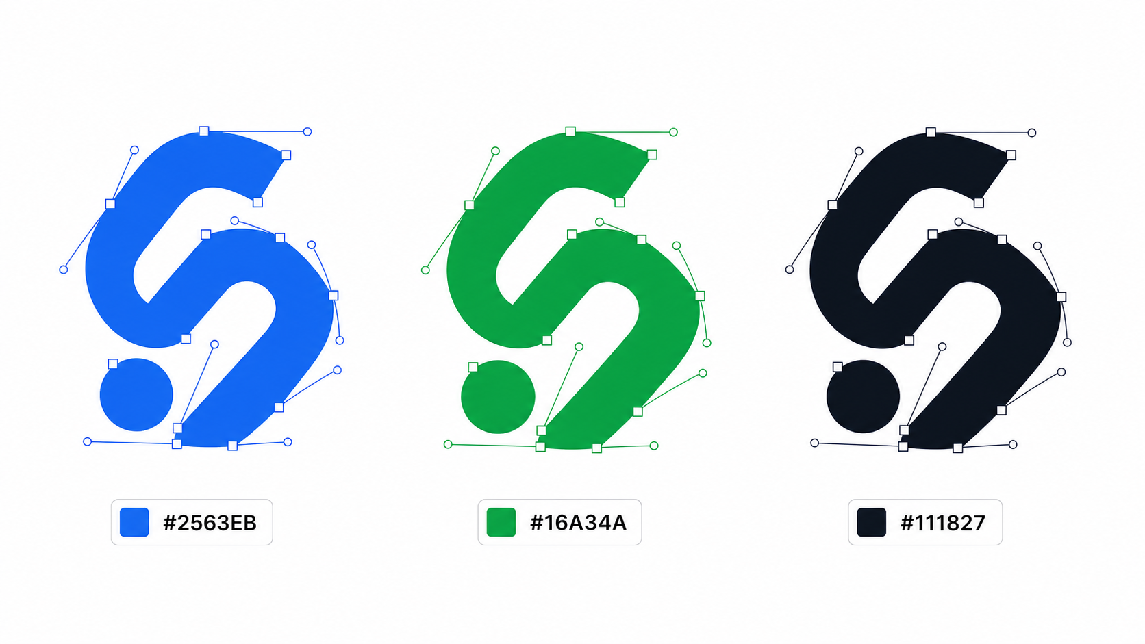 Three SVG color states showing original blue, brand green, and currentColor dark mode variants