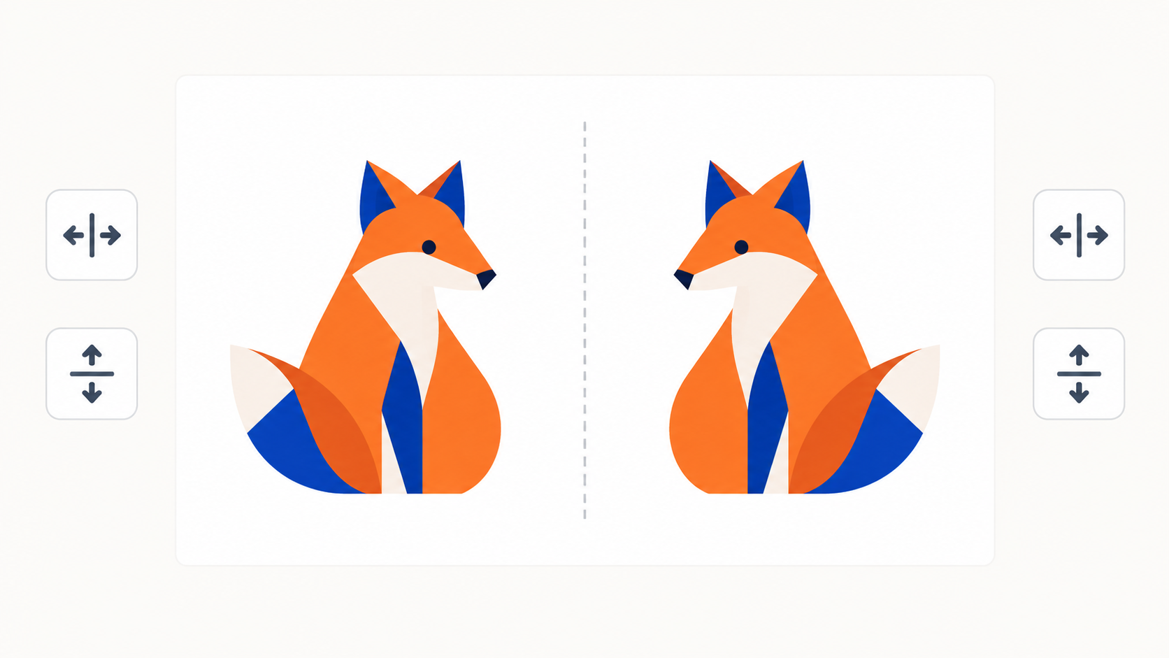 Asymmetrical vector logo shown before and after a horizontal SVG flip around a center axis