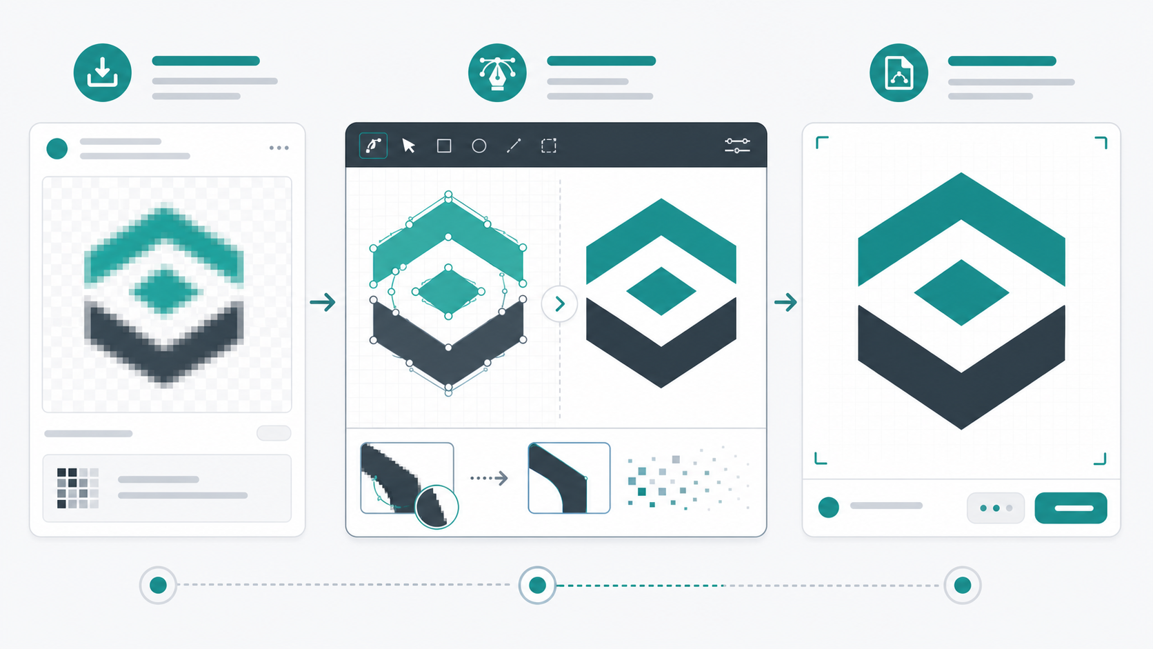 Low-resolution pixelated logo being cleaned into a crisp SVG workflow