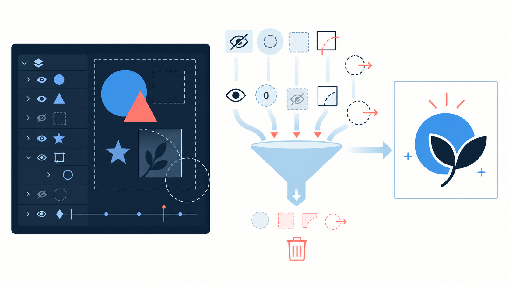 Technical workflow for finding opacity-zero, hidden, clipped, and off-canvas SVG elements before removing them